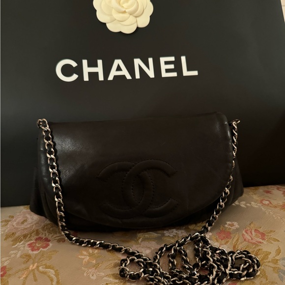 Authentic CHANEL CC Monogram Half Moon Lambskin WOC Flap Bag - Picture 11 of 13